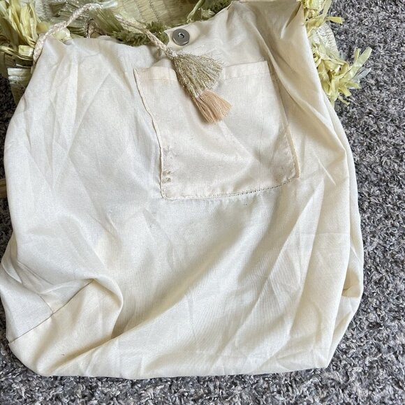 Pho Firenze Women's Straw Bag Tote Tassels Fringe Tan Gold Beach Party Beach - Picture 7 of 7